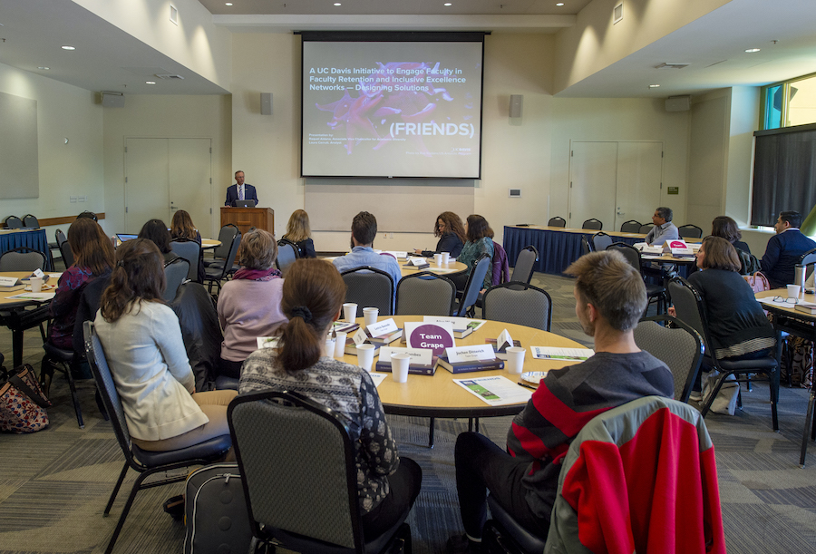 Provost Hexter gives welcome remarks to the UC Davis Advancing Faculty Diversity participants in February