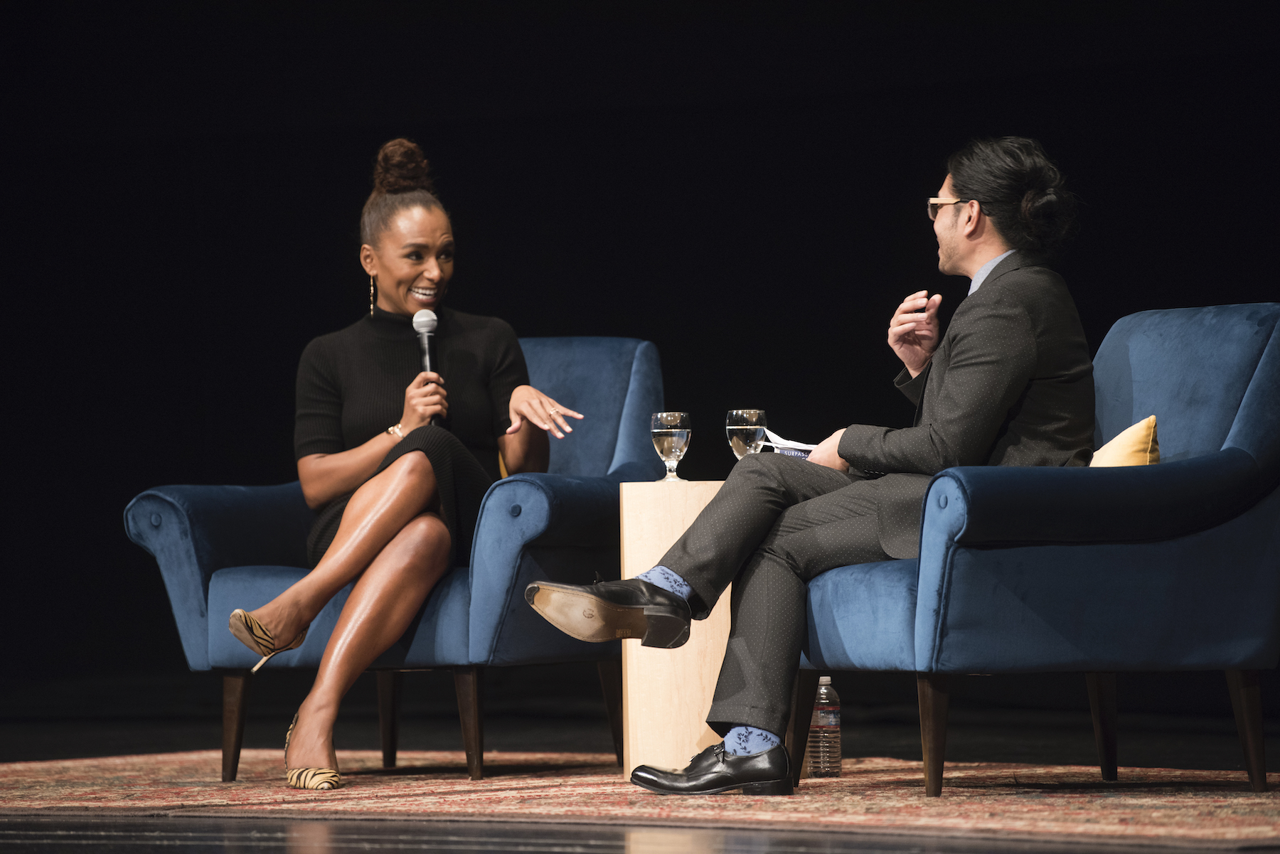 Mikael Villalobos interviewing Janet Mock (writer/TV host/director/producer and transgender rights activist)