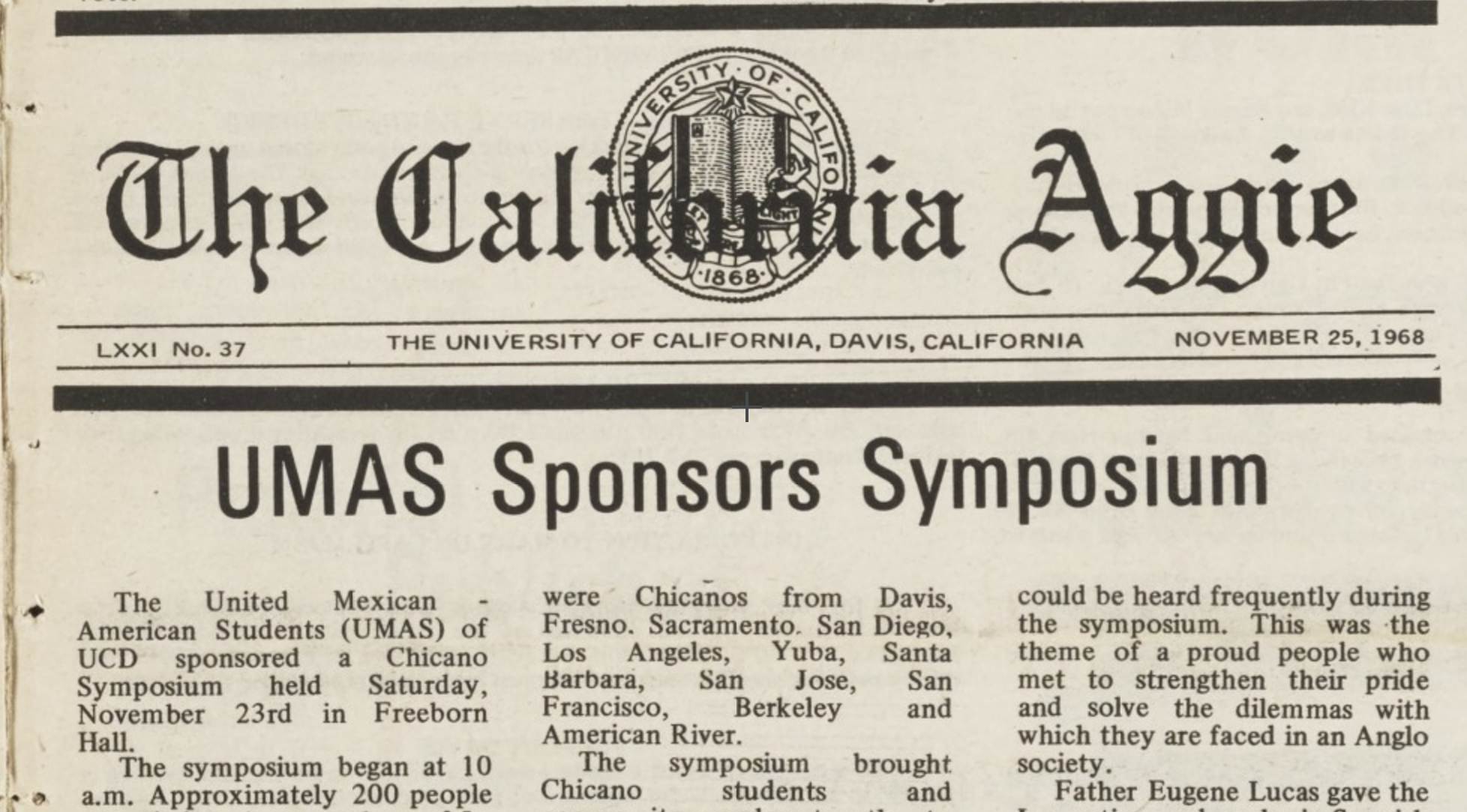 excerpt from newspaper, headline UMAS sponsors symposium 