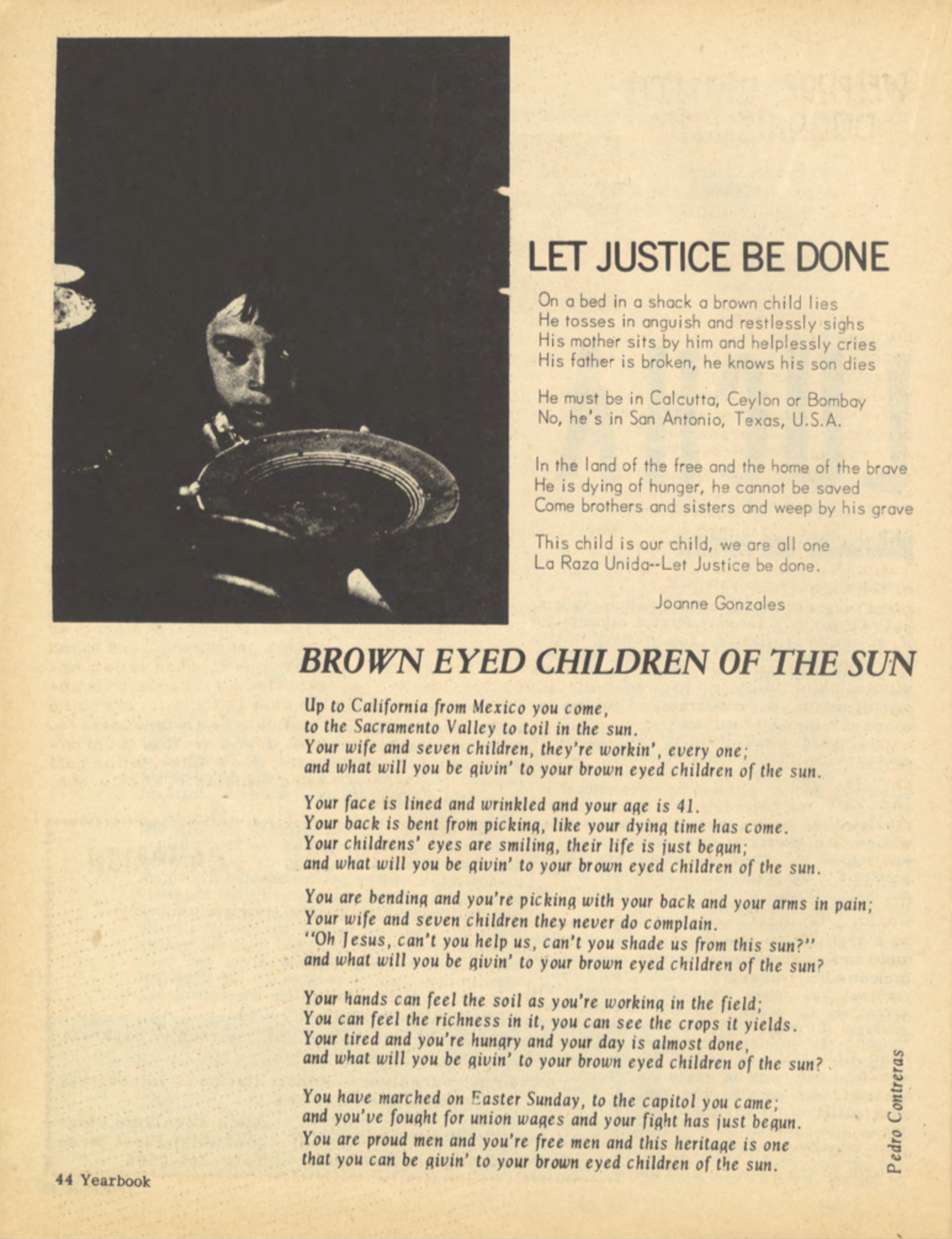 Page from La Raza Yearbook 1968. Brown Eyed Children on the Sun
