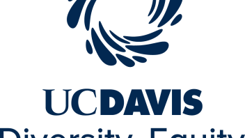 Centered UC Davis Diversity, Equity and Inclusion with the Dynamo mark in blue