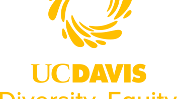 Centered UC Davis Diversity, Equity and Inclusion with the Dynamo mark in gold