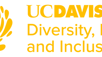 Flush Left UC Davis Diversity, Equity and Inclusion with the Dynamo mark in gold