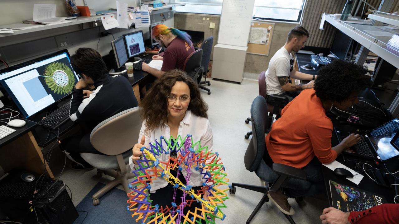 Professor Mariel Vazquez applies her training in this area of mathematics to fundamental questions about DNA structure and functionality. David Slipher/UC Davis banner image