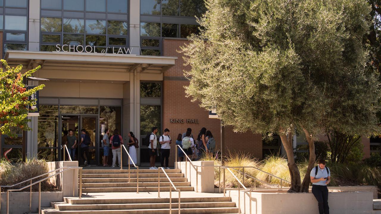 UC Davis School of Law students gather on the front steps of King Hall on August 26, 2024.