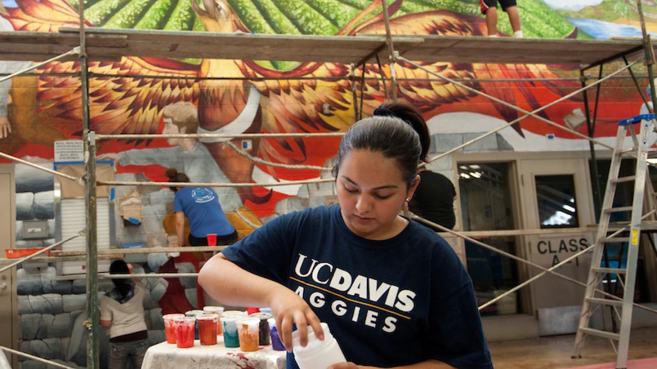 Edith Munguia, a landscape architecture major during the painting of the mural in the Yolo County Juvenile Detention Facility in Woodside, CA