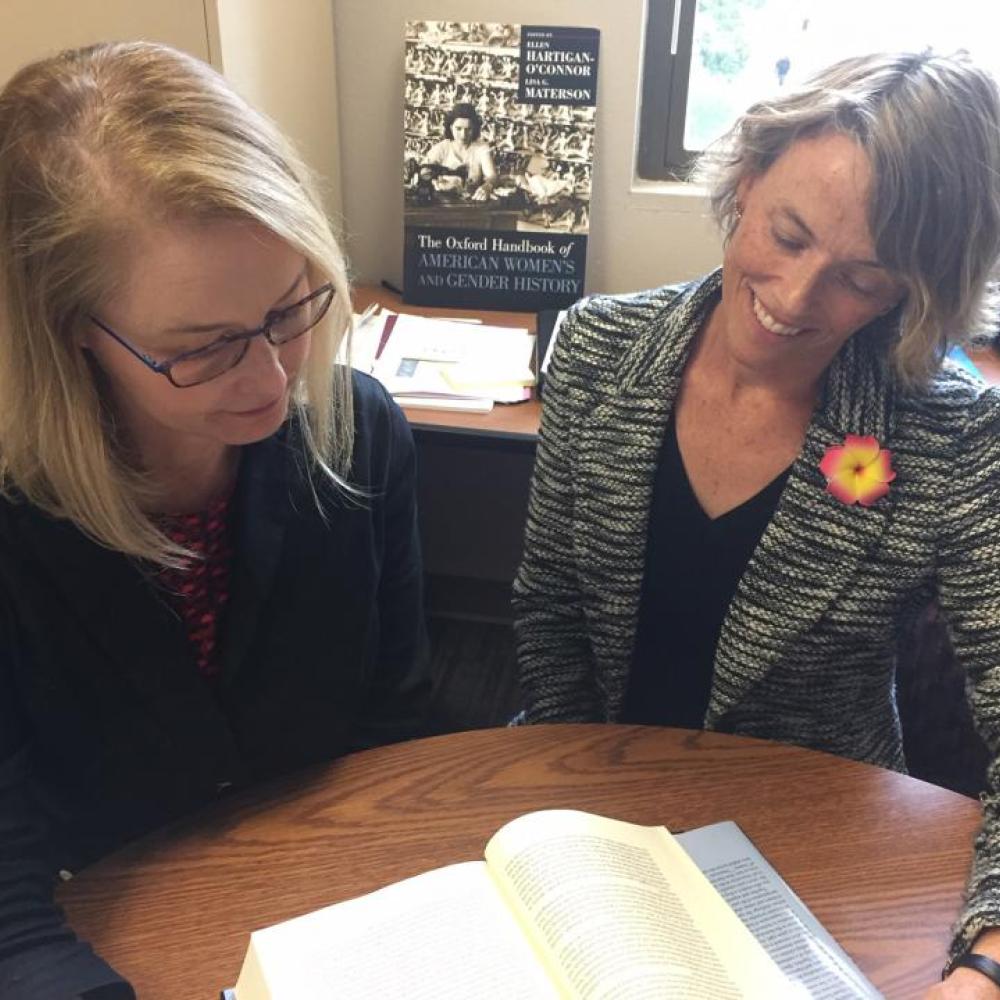 Lisa Materson and Ellen Hartigan-O'Connor, associate professors of history, read from their new book. (Photo/Karen Nikos-Rose)