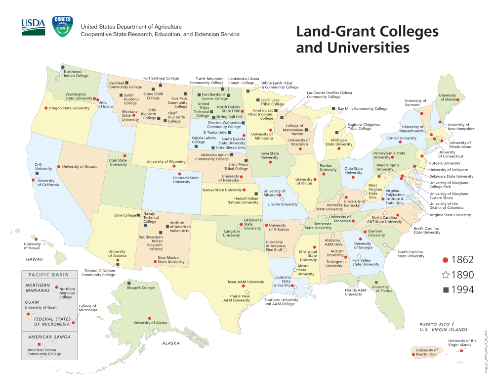 Map of land-grant universities in US