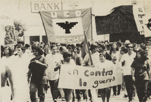 Members of UC Davis MECHA participate in the August 29, 1970 Chicano Moratorium in Los Angeles protesting the Vietnam War. From article, "Police Riot Thwarts Moratorium," Third World News, October 5, 1970.