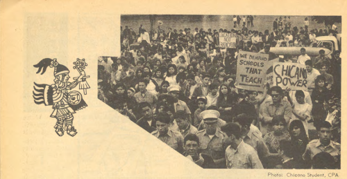 Photograph from 1968 Los Angeles, protesting discriminatory education policies. La Raza Yearbook, September 1968, page 16.