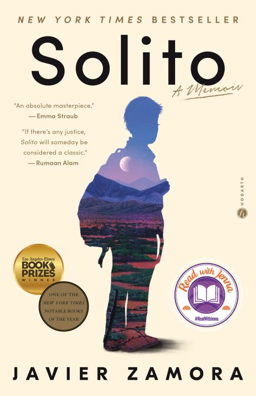 Front cover of Solito: A Memoir by Javier Zamora, which shows a silhouette of a child carrying a backpack