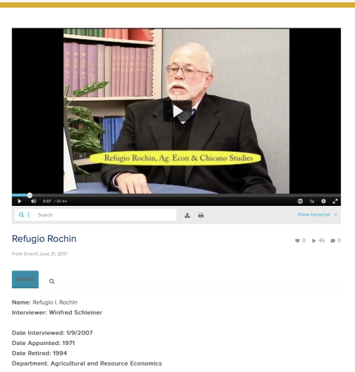 screen grab from oral interview of Refugio Cochin by the U C Davis emerita association project