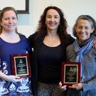award winner Natalia caporale on left and elva Diaz on right, with CAMPOS faculty director, Verónica Martínez-Cerdeño in middle