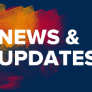 Blue background with red and yellow paint splash and the words "News & Updates"