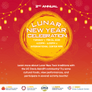 Square graphic for UC Davis's 2nd Annual Lunar New Year Celebration on February 4, 2025, from 4–6 PM, with food, performances, and activities.