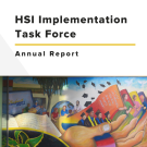 HSI Implementation Task Force Annual Report cover with a colorful mural and UC Davis logo.