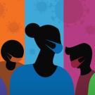 colorful graphic of three silhouettes in face mask