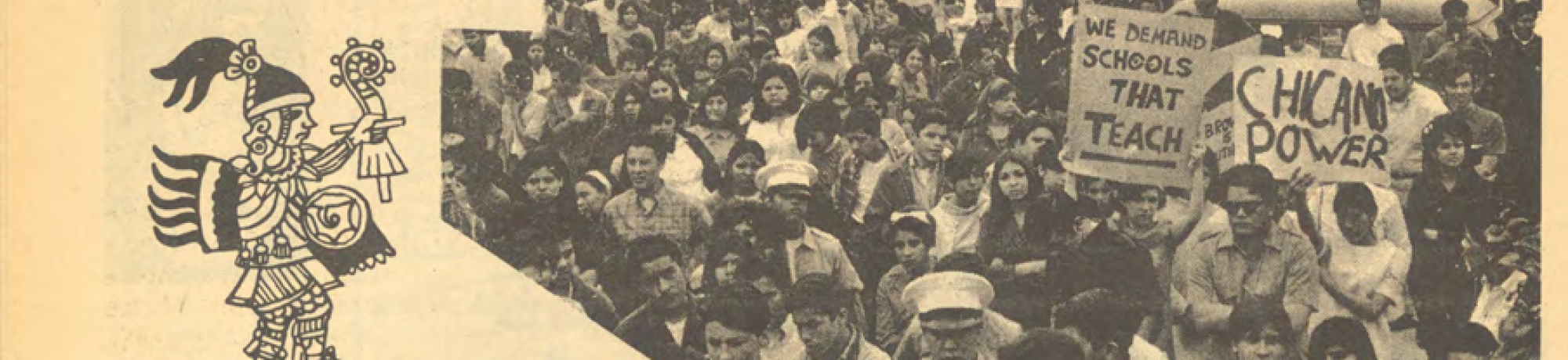Photograph from 1968 Los Angeles, protesting discriminatory education policies. La Raza Yearbook, September 1968, page 16.