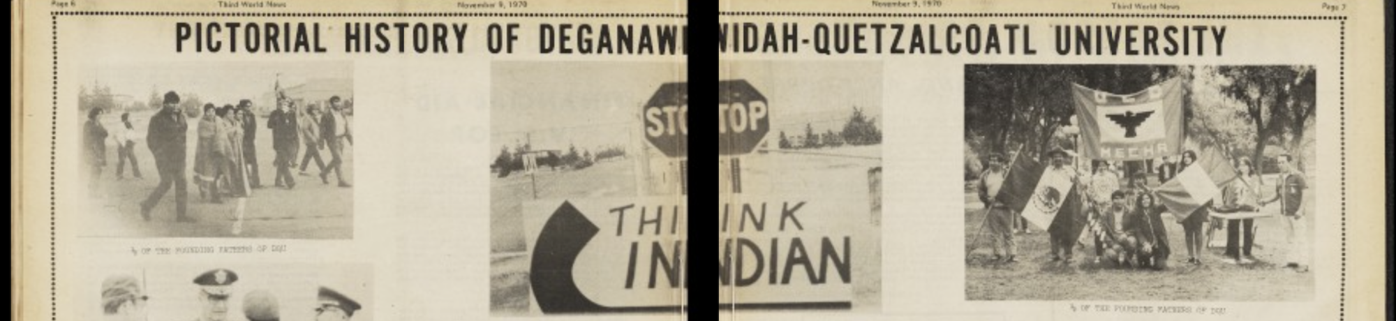 A selection of photographs taken during the occupation of land and protests to support establishing D-QU. Third World News, November 9, 1970.